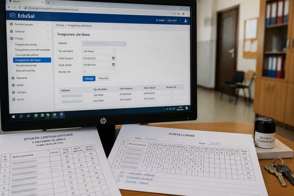 Personalul auxiliar și administrativ din școli își păstrează concediul integral pentru 5 iunie și 5 octombrie